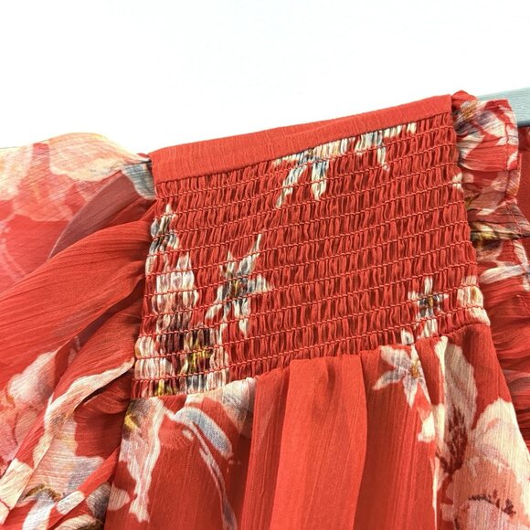 CeCe Womens Red Blouse Ruffled Neck Short Flutter Sleeve Size 1X Lined Feminine - Picture 5 of 10